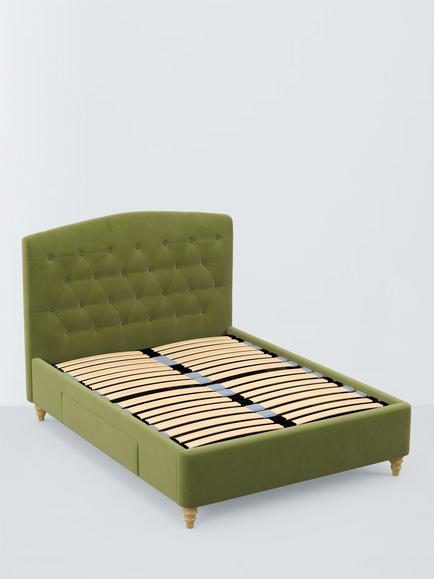 John Lewis Rue 2 Drawer Upholstered Bed Frame, King Size, Deep Velvet Olive