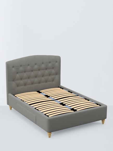 John Lewis Rue 2 Drawer Upholstered Bed Frame, King Size, Soft Twill Smoke