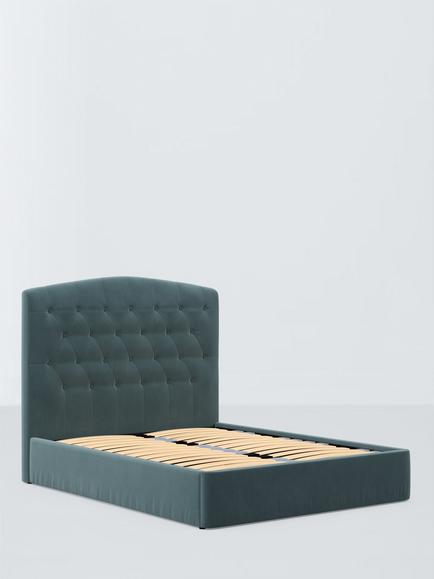 John Lewis Rue Drawer End Upholstered Bed Frame, Double, Deep Velvet Petrol
