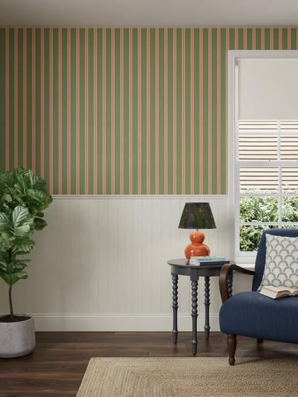 John Lewis x Sanderson Arbre Stripe Wallpaper, Thyme/Raspberry