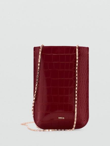 Mango Leonor Croc Effect Shoulder Phone Case, Red, Red