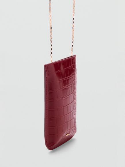 Mango Leonor Croc Effect Shoulder Phone Case, Red - view 2, Red