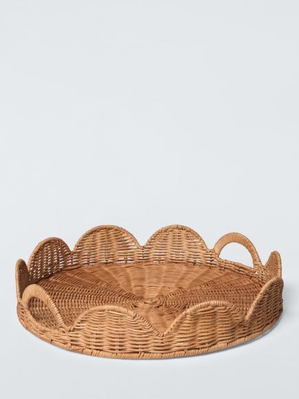 John Lewis Scalloped Round Rattan Tray, Natural, 