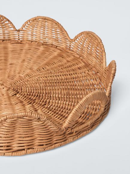 John Lewis Scalloped Round Rattan Tray, Natural - view 2, 