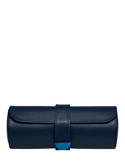 Wolf Earth Vegan Leather Triple Watch Roll, Midnight Blue