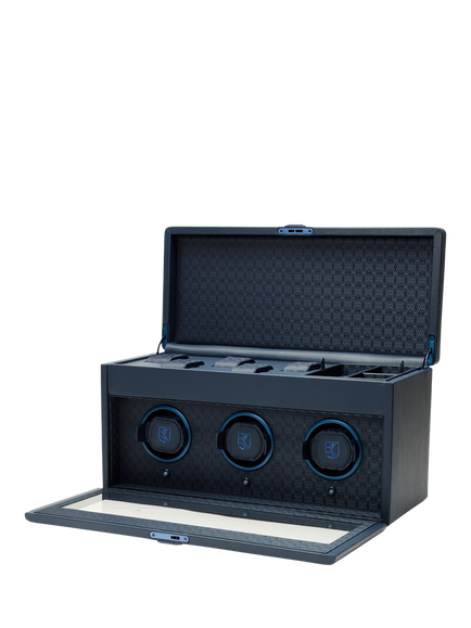 WOLF Earth Vegan Apple Leather 3 Module Watch Winder - view 2, Midnight Blue