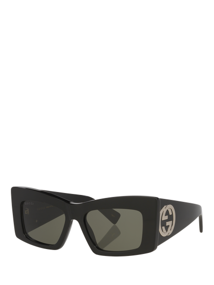 Gucci GC002386 Women's Chunky Rectangular Sunglasses, Black, Black