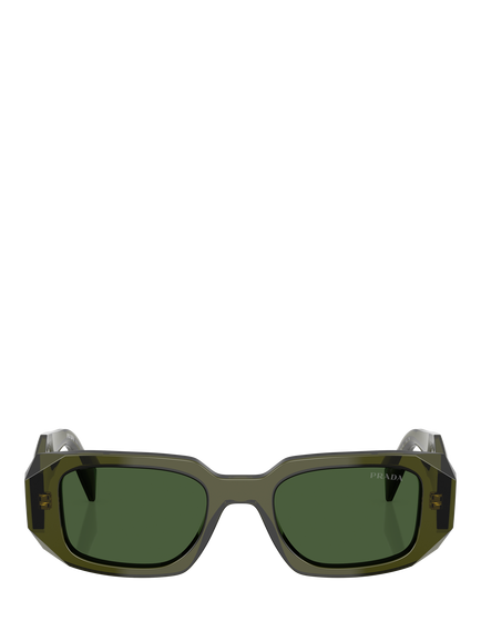 Prada PR 17WS Women's Rectangular Sunglasses, Transparent Bottle/Green - view 2, Transparent Bottle/Green