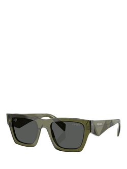 Prada PR A06S Women's Square Sunglasses, Transparent Military/Grey, Transparent Military/Grey