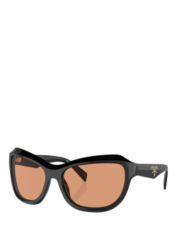 Prada PR A27S Women's Wrap Sunglasses, Black/Orange, Black/Orange