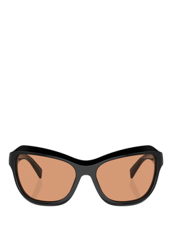 Prada PR A27S Women's Wrap Sunglasses, Black/Orange - view 2, Black/Orange