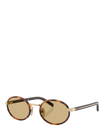 Prada PR B56S Women's Oval Sunglasses, Root Tortoise/Yellow, Root Tortoise/Yellow