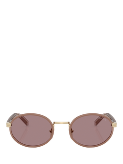 Prada PR B56S Women's Oval Sunglasses, Gold/Pink - view 2, Gold/Pink