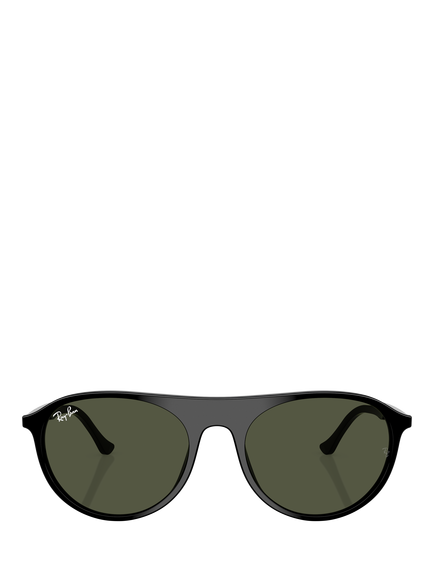 Ray-Ban RB2215 Unisex Round Sunglasses, Black/Green - view 2, Black/Green