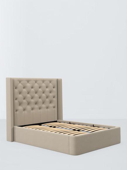 John Lewis Sloane Ottoman Storage Upholstered Bed Frame, Super King Size, Brushed Tweed Beige