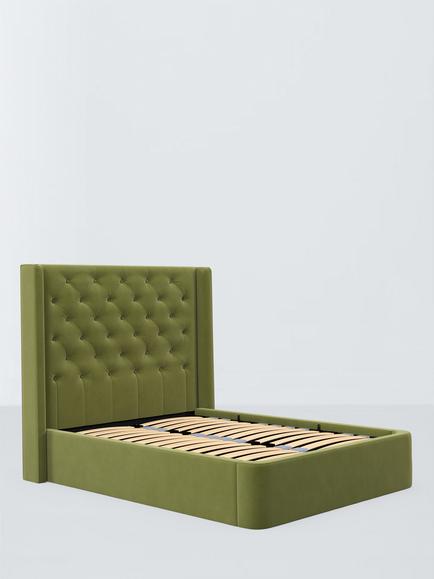 John Lewis Sloane Ottoman Storage Upholstered Bed Frame, King Size, Deep Velvet Olive