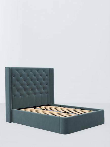 John Lewis Sloane Ottoman Storage Upholstered Bed Frame, King Size, Deep Velvet Petrol
