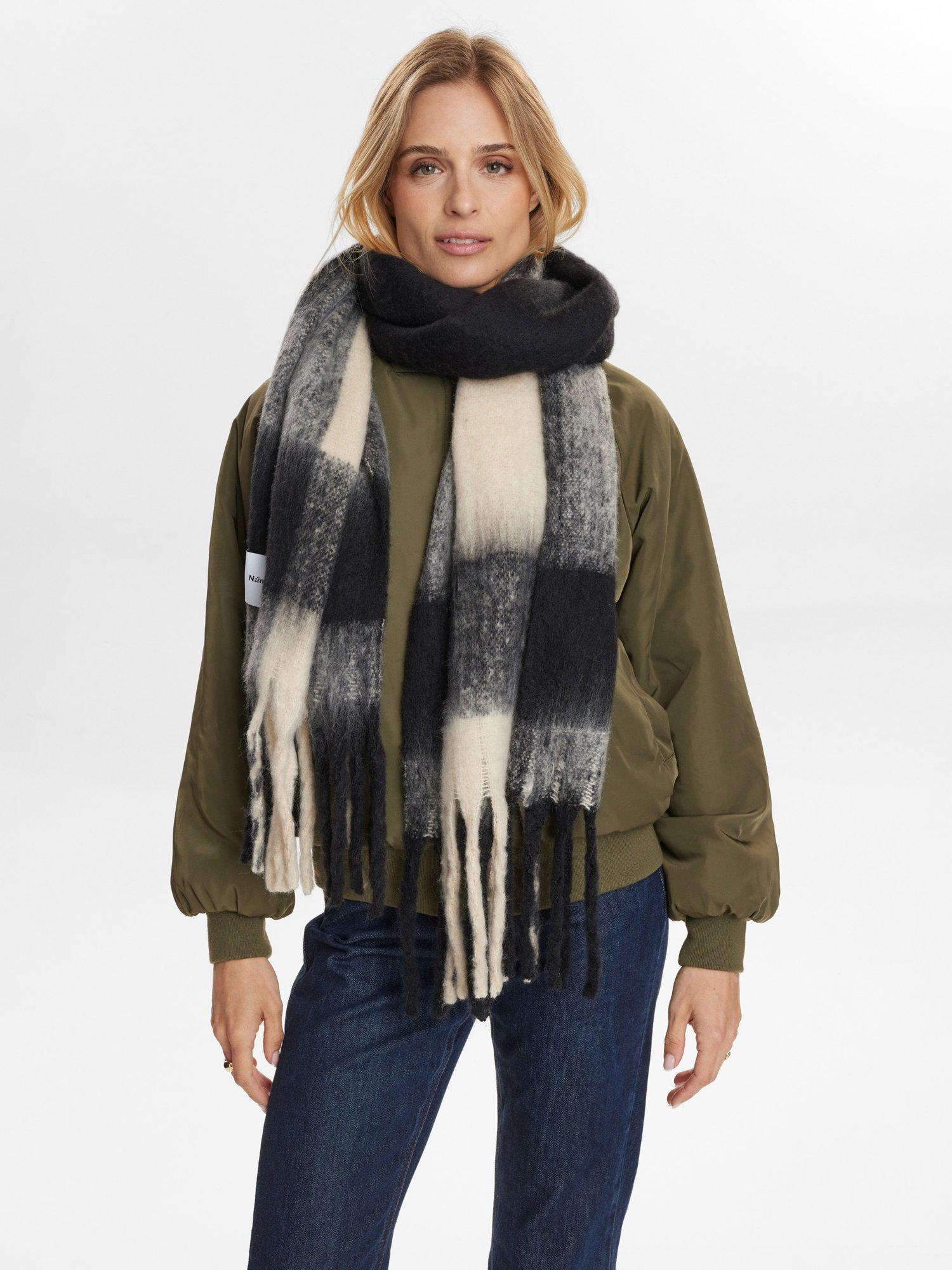 Product image 1 of 8, which shows Numph Amira Check Scarf, Black
