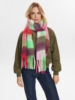 Numph Sasha Check Scarf, Pink/Multi - view 2, Pink/Multi