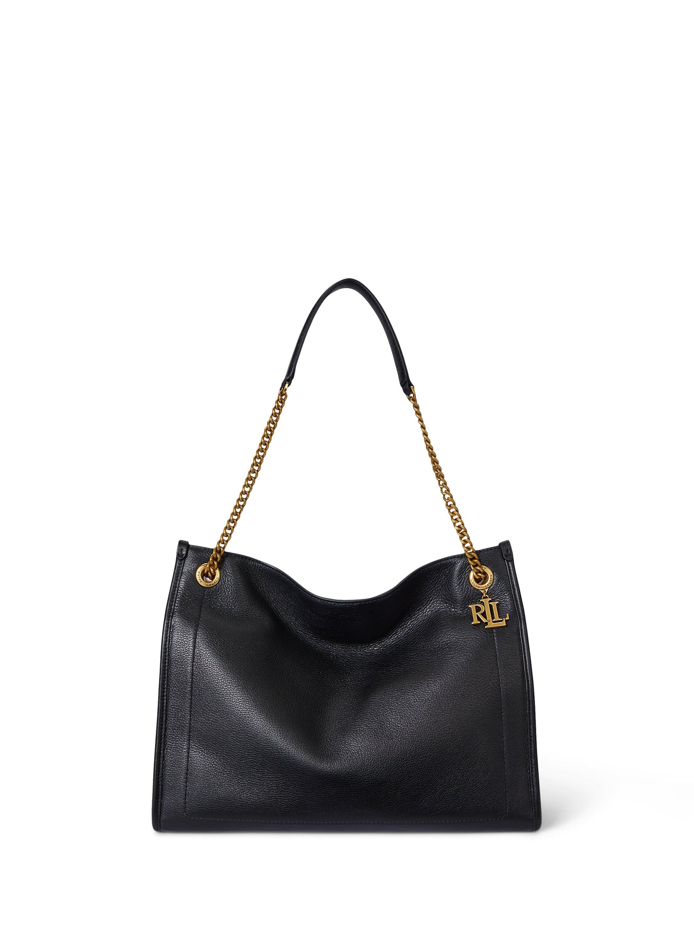 Product image 1 of 5, which shows Lauren Ralph Lauren Bradley Shopper Leather Tote Bag, Black