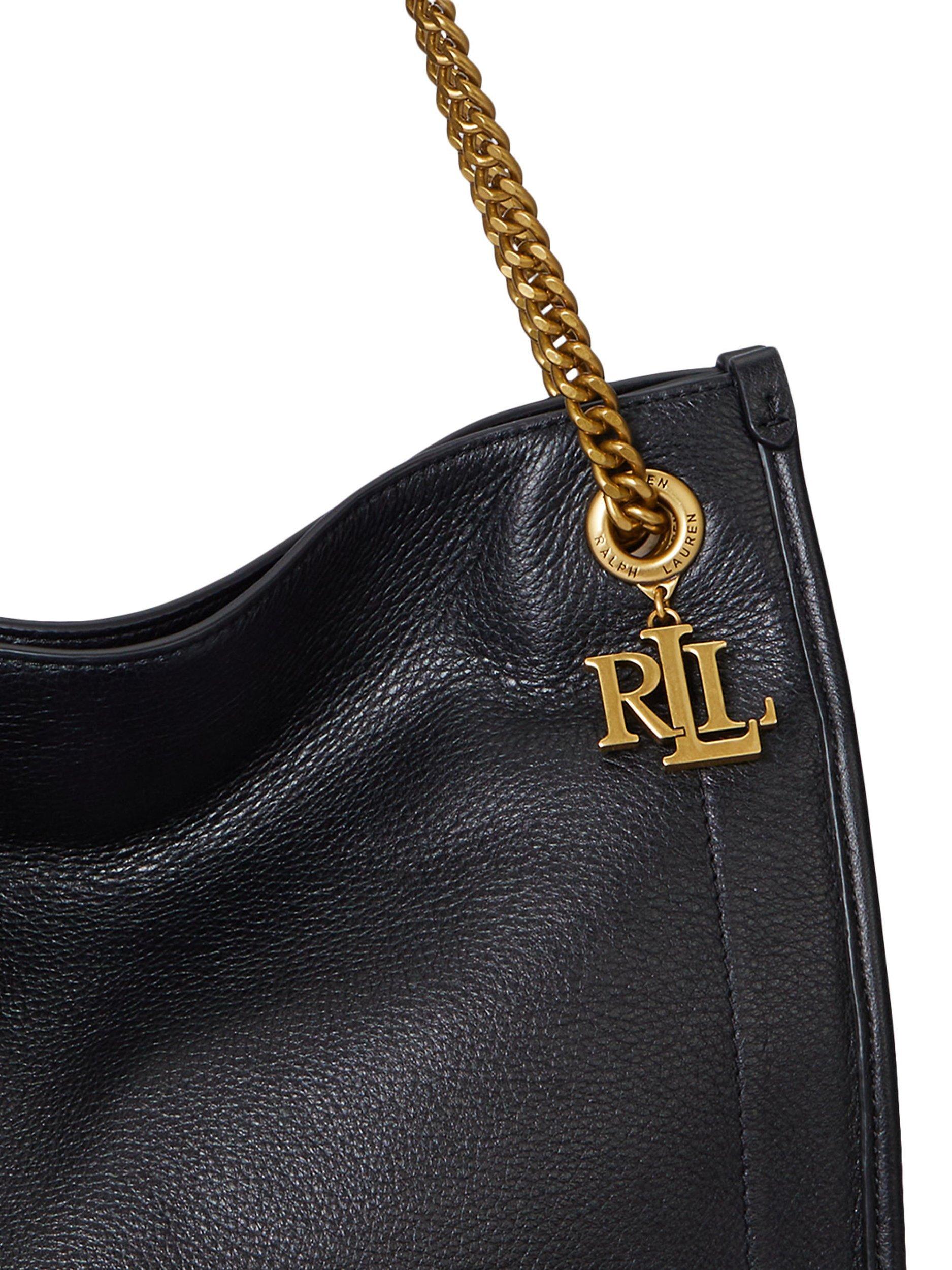 Product image 5 of 5, which shows Lauren Ralph Lauren Bradley Shopper Leather Tote Bag, Black