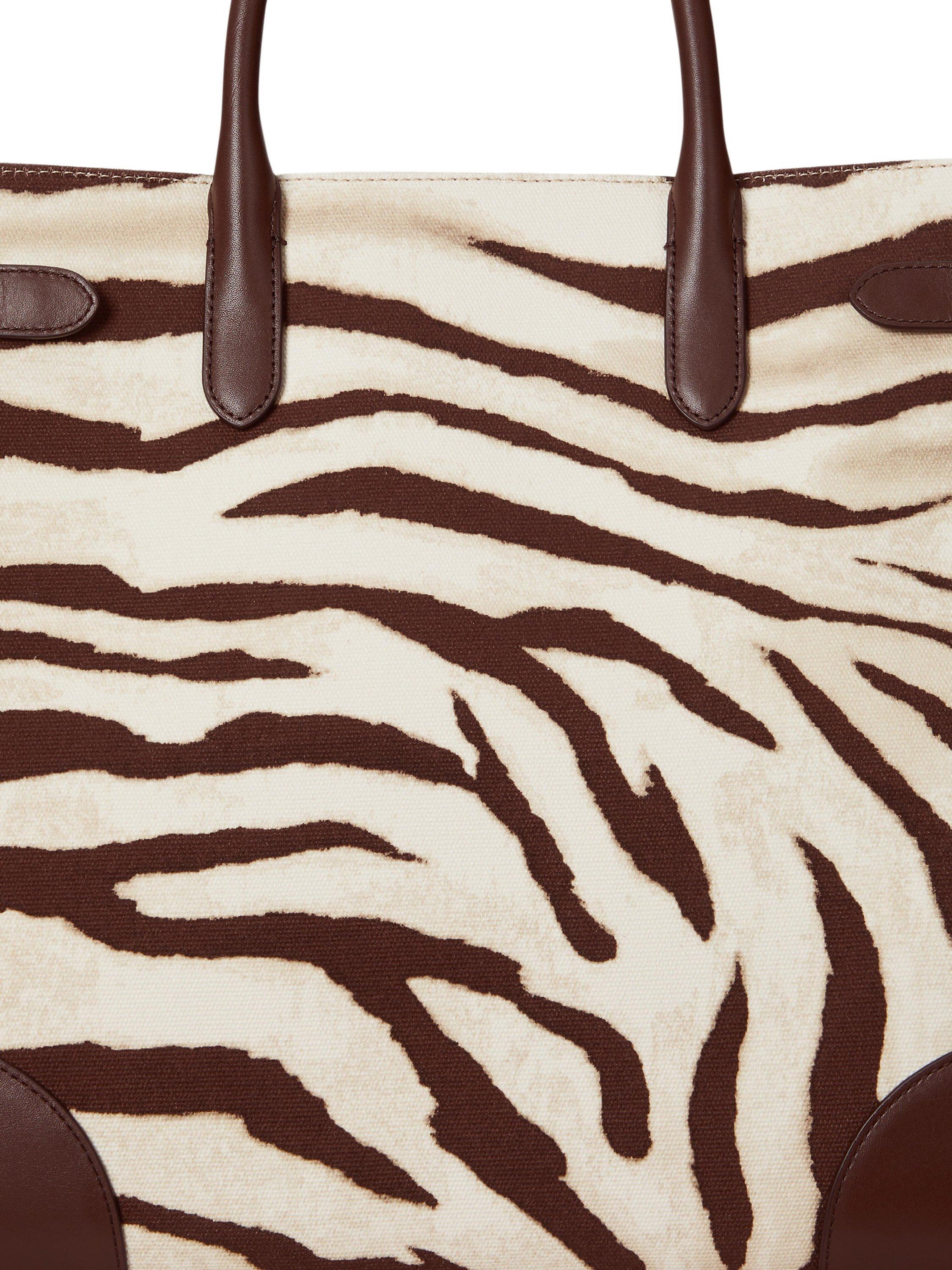 Product image 5 of 5, which shows Ralph Lauren Devyn Zebra Print Tote Bag, Zebra/Drk Hckry