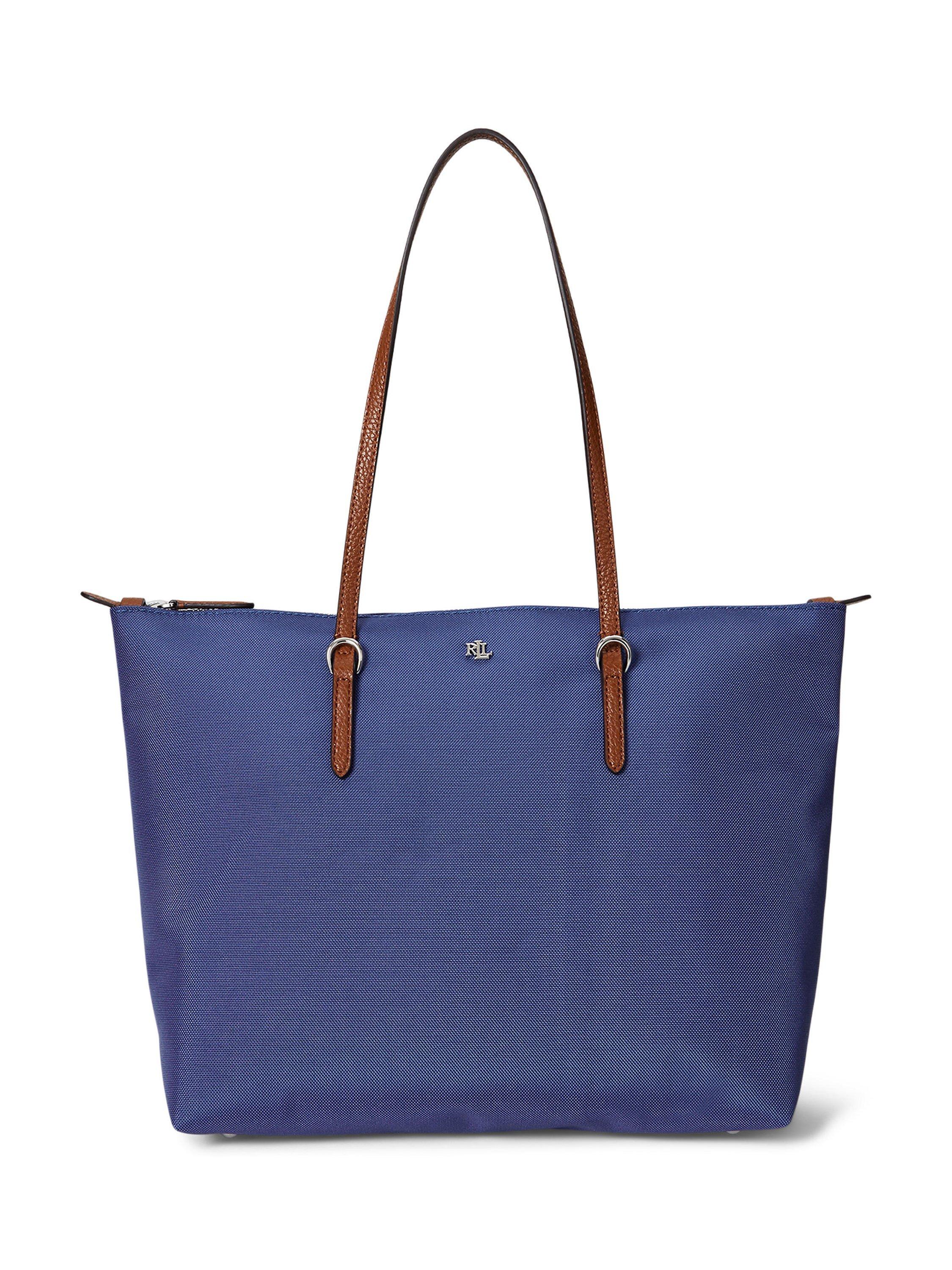 Product image 1 of 6, which shows Lauren Ralph Lauren Keaton 26 Tote Bag, Blue/Tan