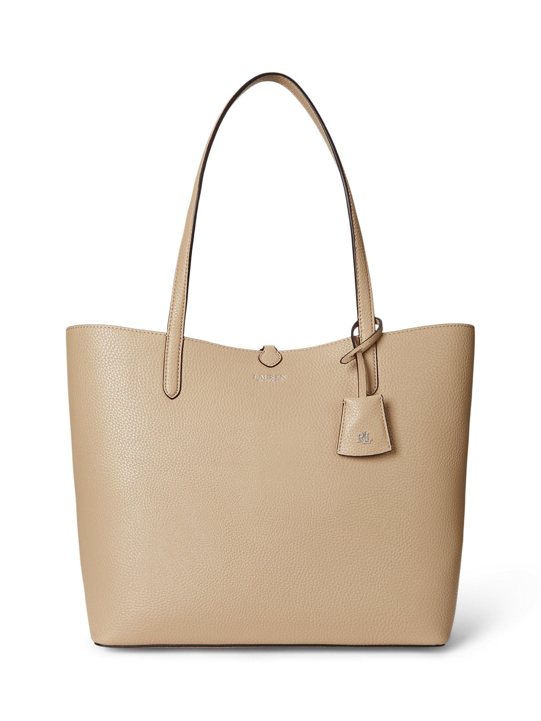 Product image 1 of 8, which shows Ralph Lauren Reversible Medium Tote Bag, Sand/Sunset Plaid