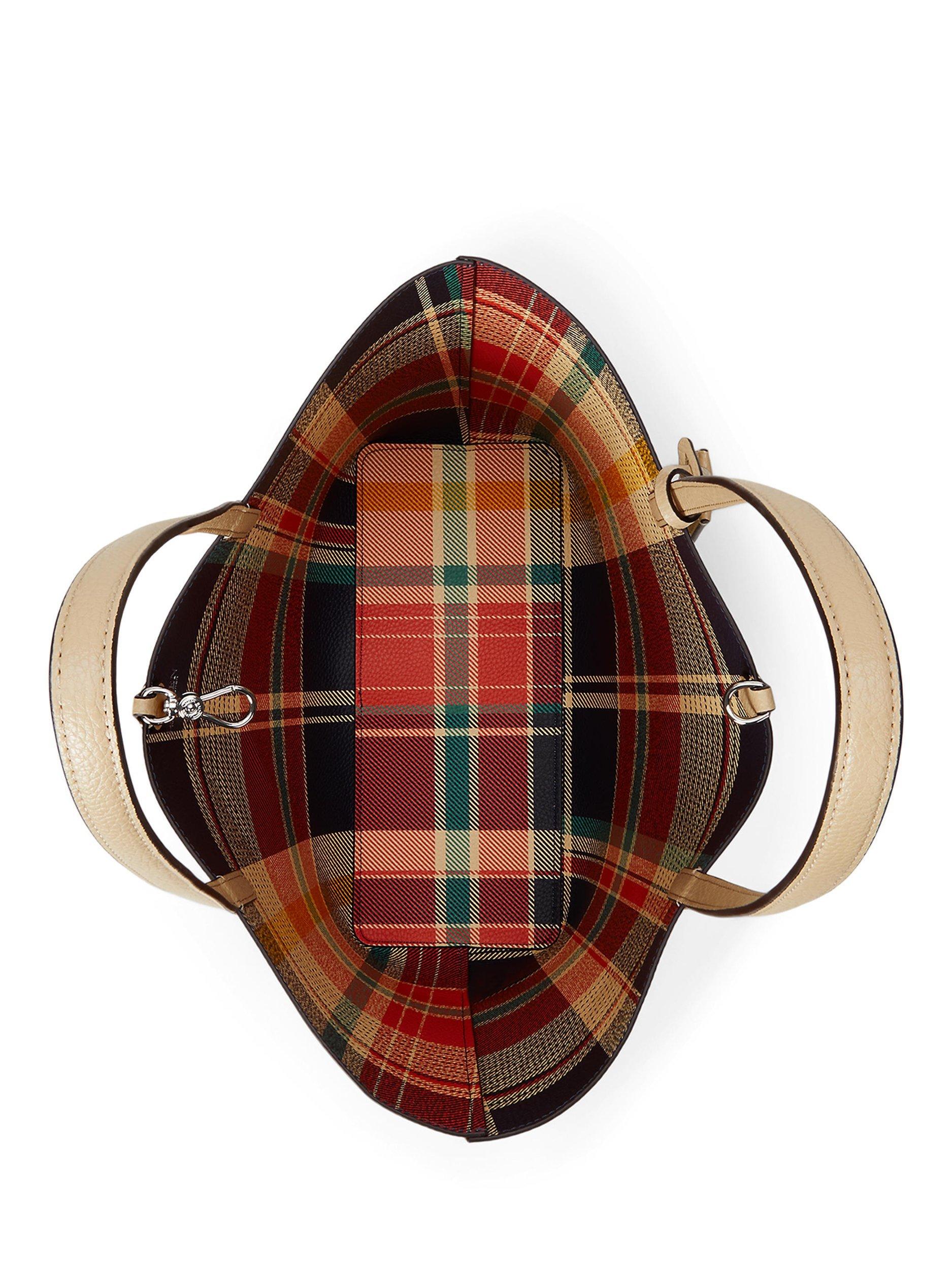 Product image 4 of 8, which shows Ralph Lauren Reversible Medium Tote Bag, Sand/Sunset Plaid