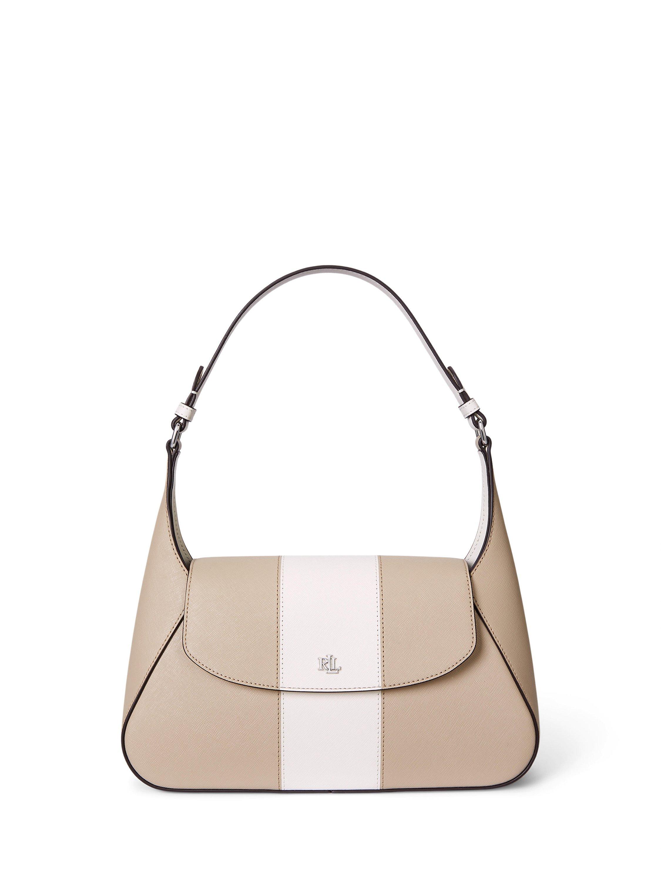 Product image 1 of 6, which shows Ralph Lauren Schylar Two Tone Medium Shoulder Bag, Tan/Soft White