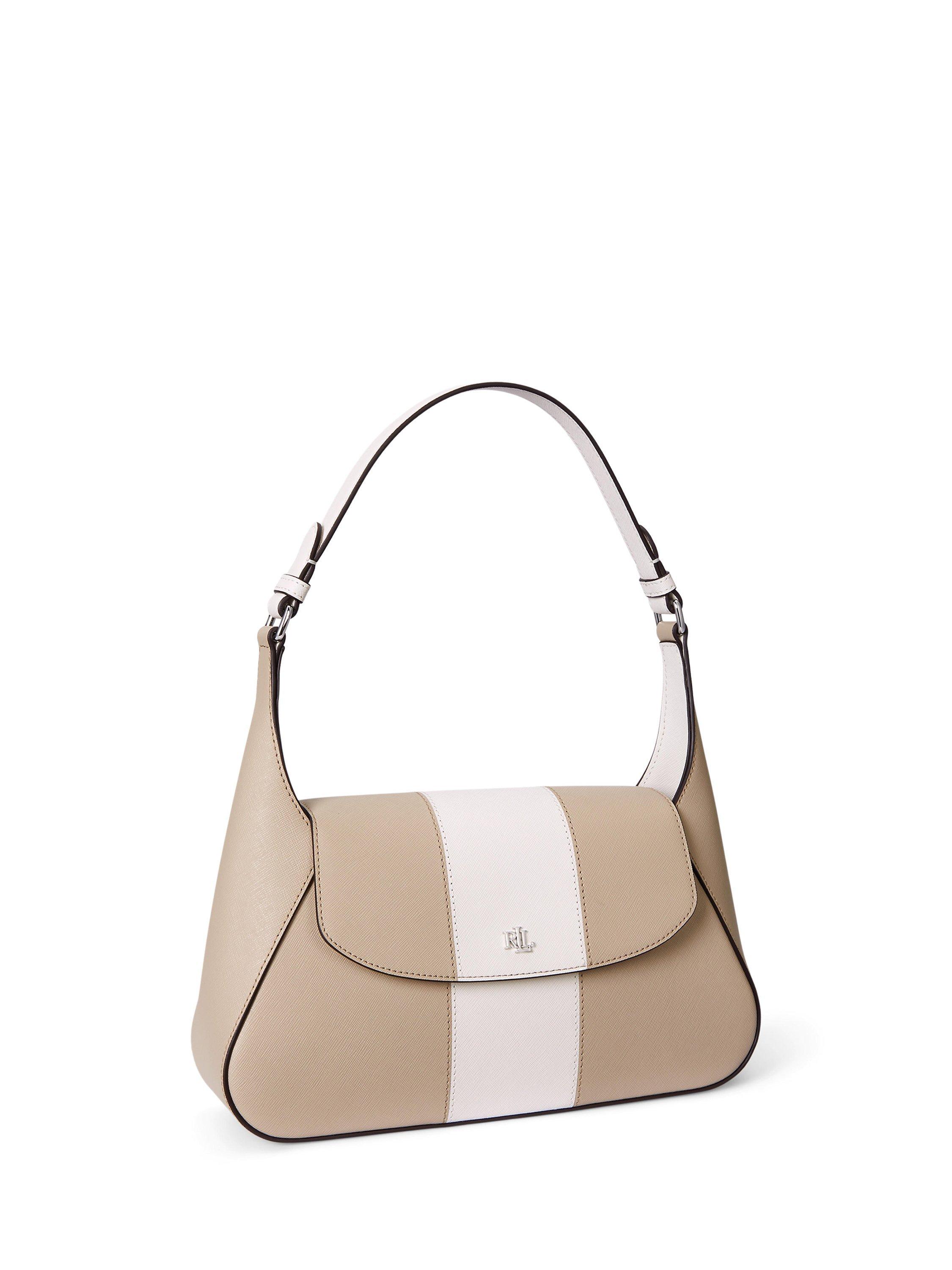 Product image 3 of 6, which shows Ralph Lauren Schylar Two Tone Medium Shoulder Bag, Tan/Soft White