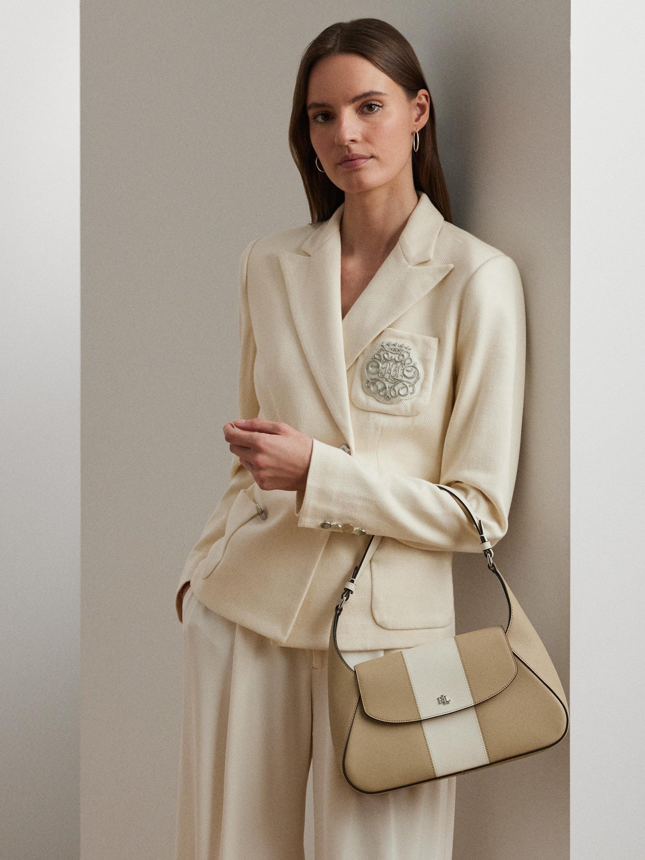 Product image 5 of 6, which shows Ralph Lauren Schylar Two Tone Medium Shoulder Bag, Tan/Soft White