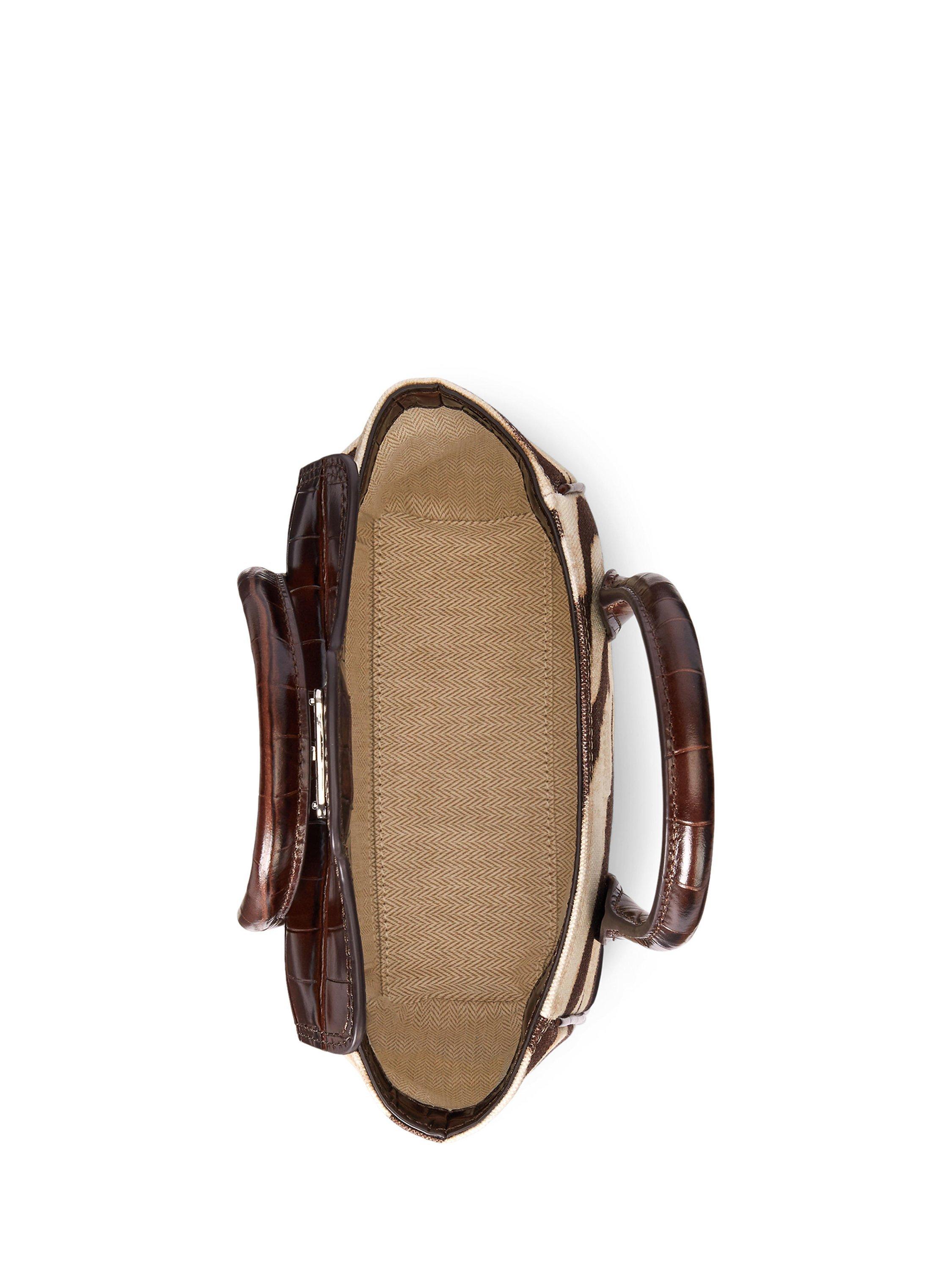 Product image 4 of 6, which shows Ralph Lauren Canvas  Zebra Print Small Tanner Satchel, Zebra/Hickory