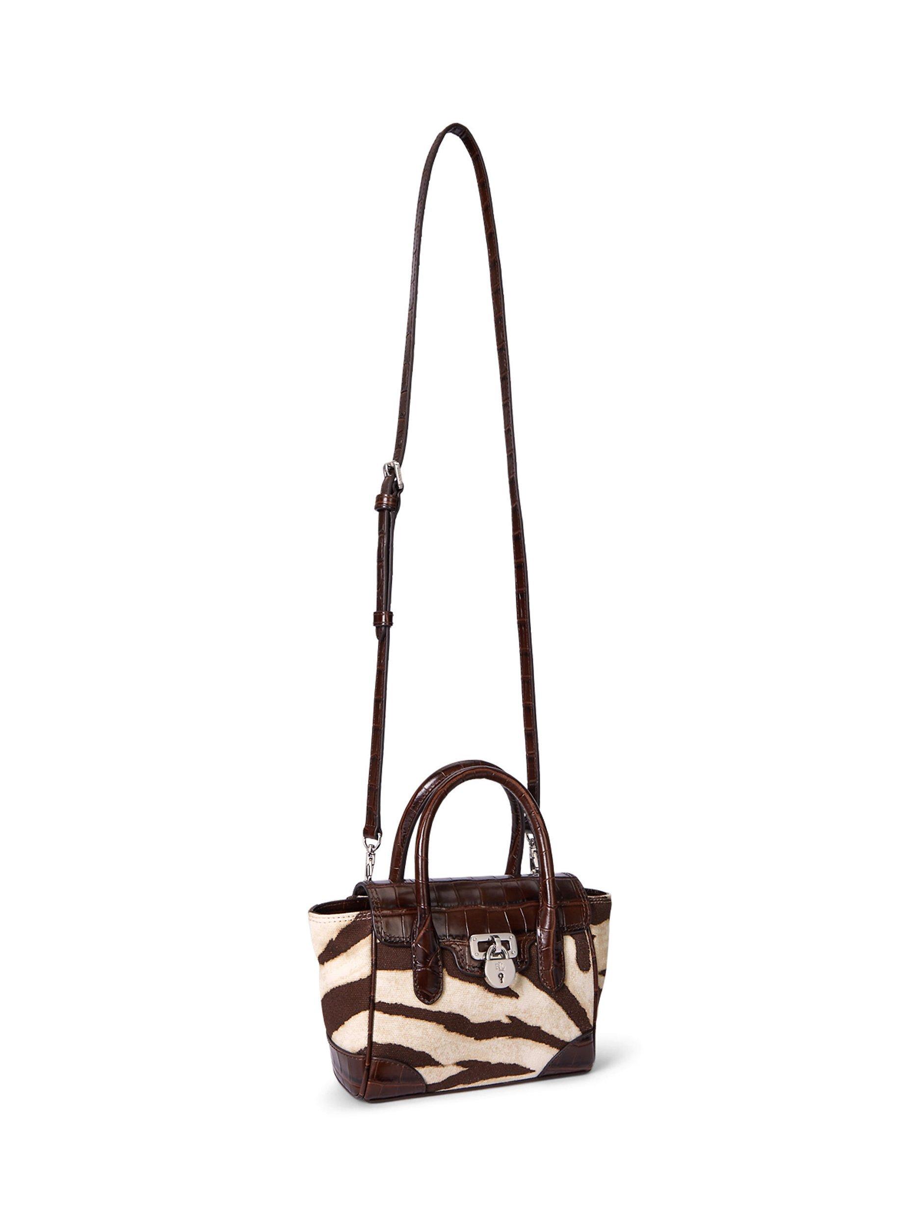 Product image 5 of 6, which shows Ralph Lauren Canvas  Zebra Print Small Tanner Satchel, Zebra/Hickory