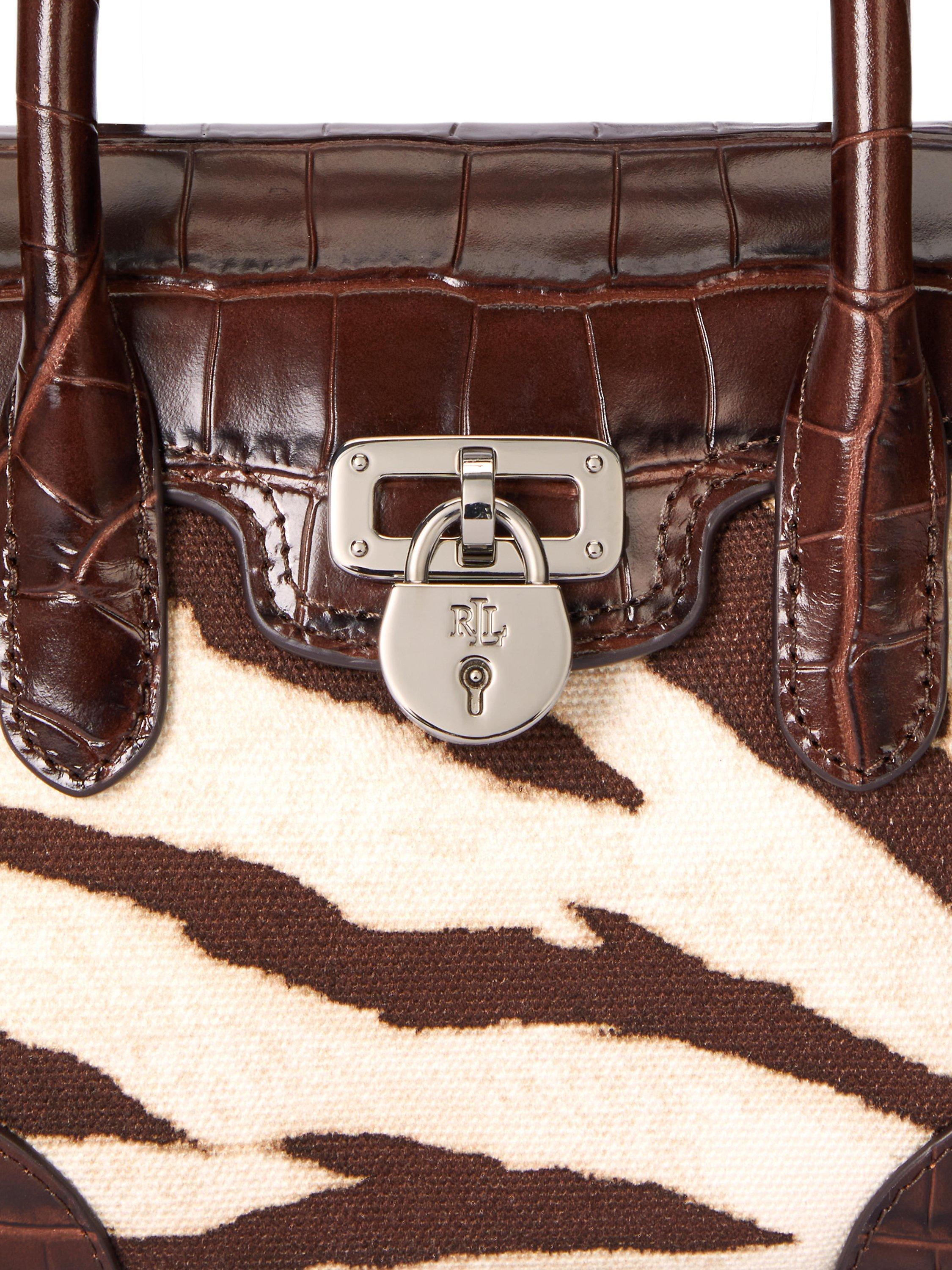 Product image 6 of 6, which shows Ralph Lauren Canvas  Zebra Print Small Tanner Satchel, Zebra/Hickory