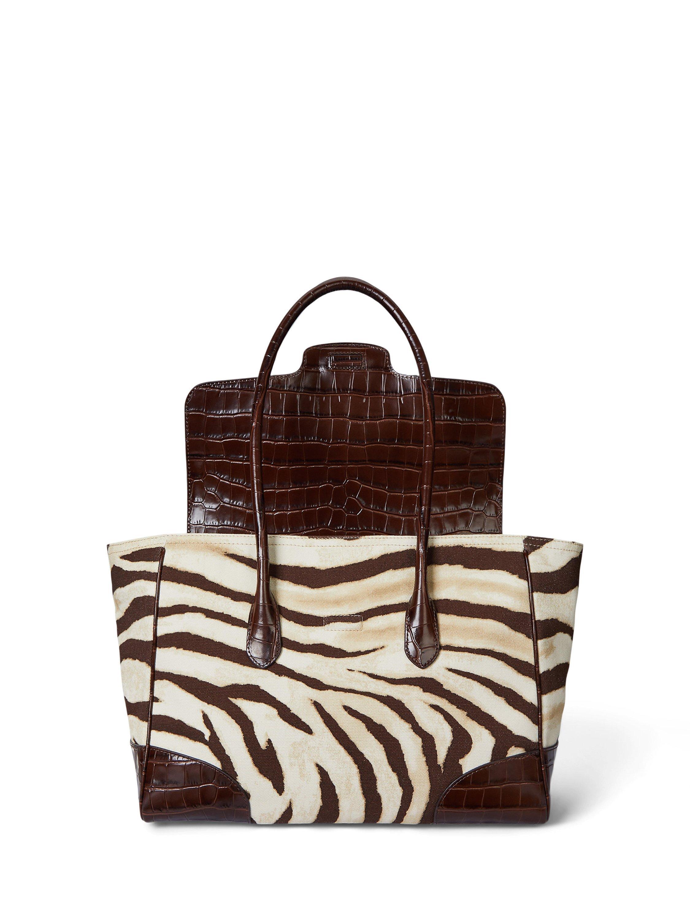 Product image 4 of 6, which shows Ralph Lauren Canvas  Zebra Print Large Tanner Satchel, Zebra/Hickory