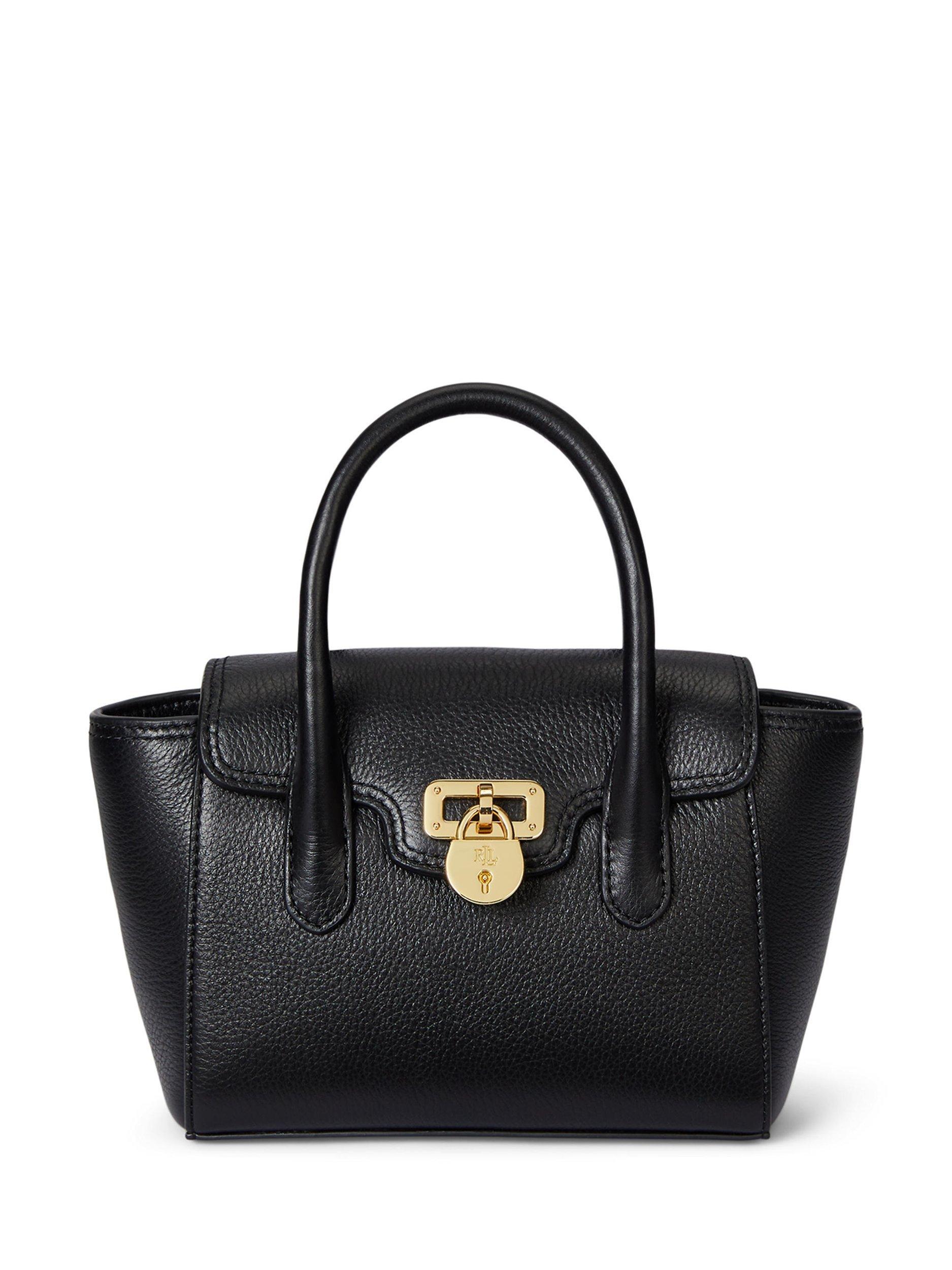 Product image 1 of 5, which shows Lauren Ralph Lauren Small Leather Satchel Bag, Black