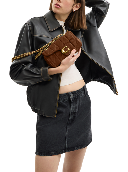 Coach Tabby 20 Quilted Suede Shoulder Bag, Brown - view 2, Brown