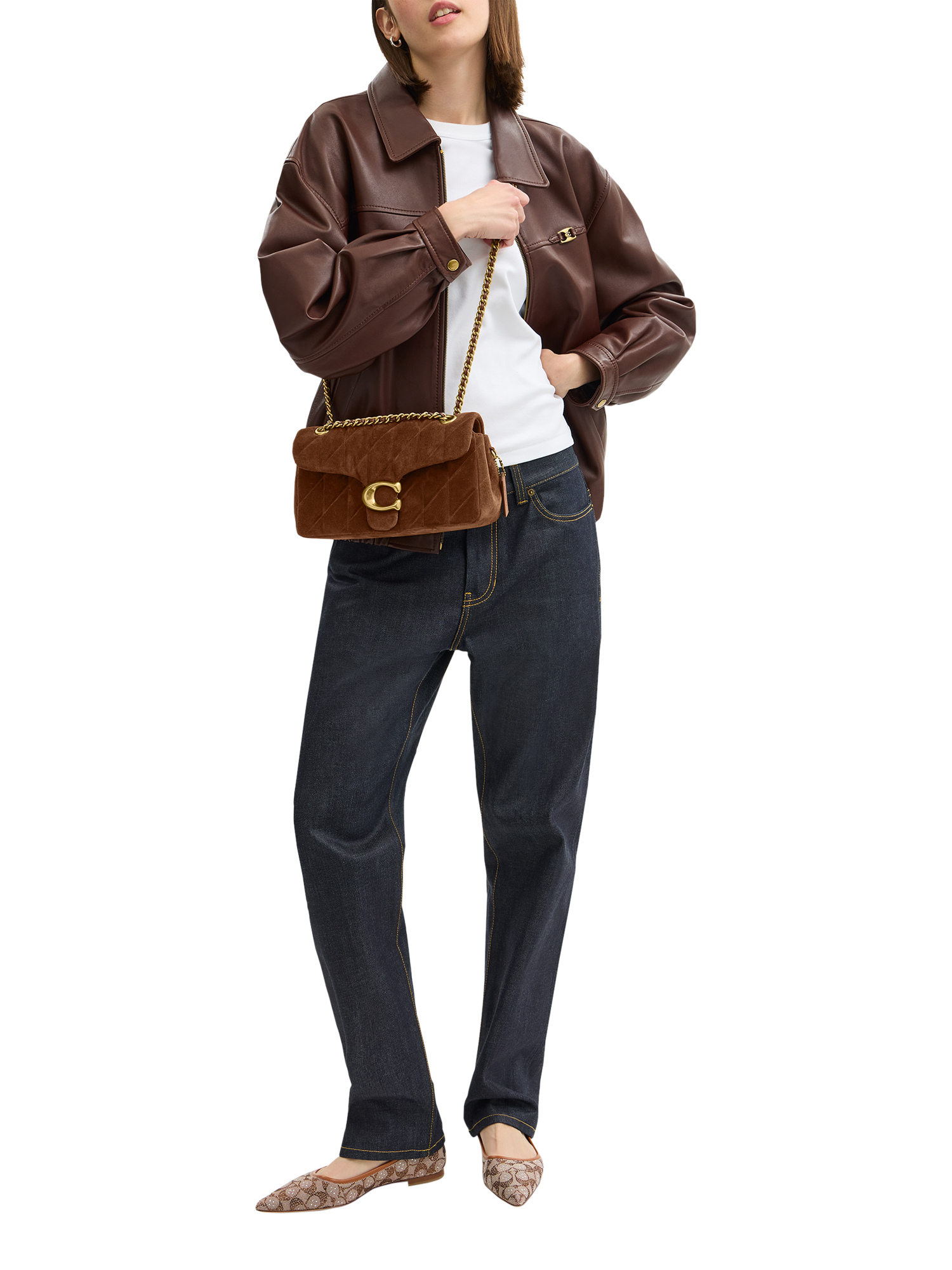 Product image 2 of 4, which shows Coach Tabby 26 Quilted Suede Shoulder Bag, Brown