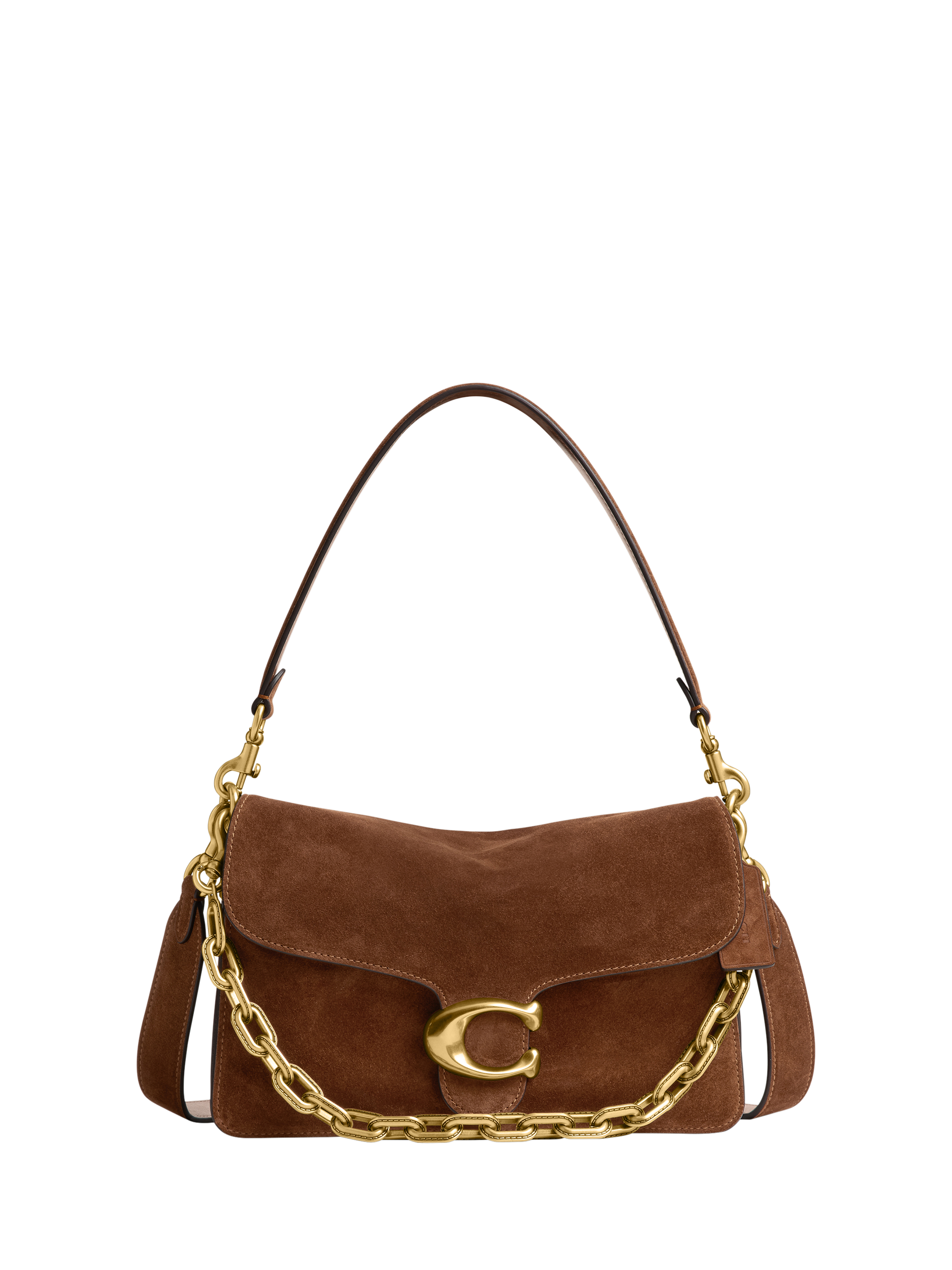 Product image 1 of 3, which shows Coach Chain Tabby Suede Multiway Shoulder Bag, Brown