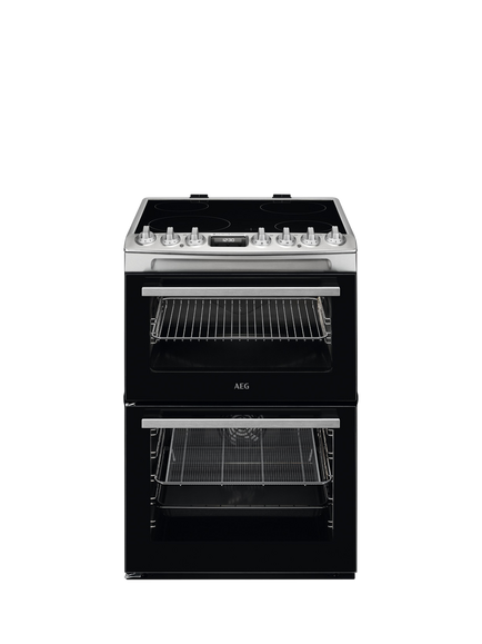 AEG CCX6740ACM Freestanding Electric Ceramic Hob Cooker, Stainless Steel, Stainless Steel