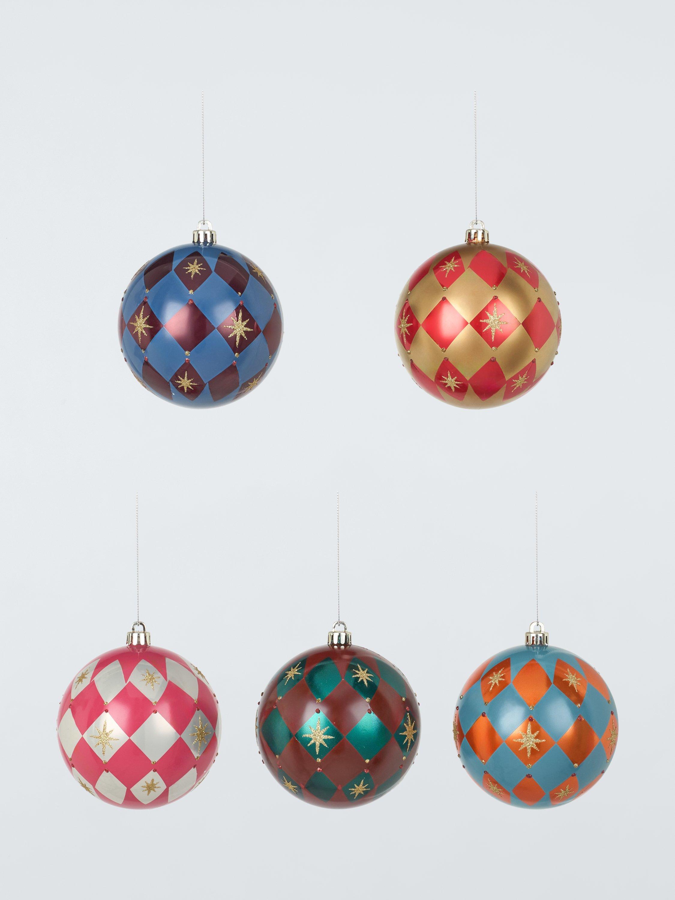 John Lewis Assorted Shatterproof Harlequin Baubles, Box of 10, Multi