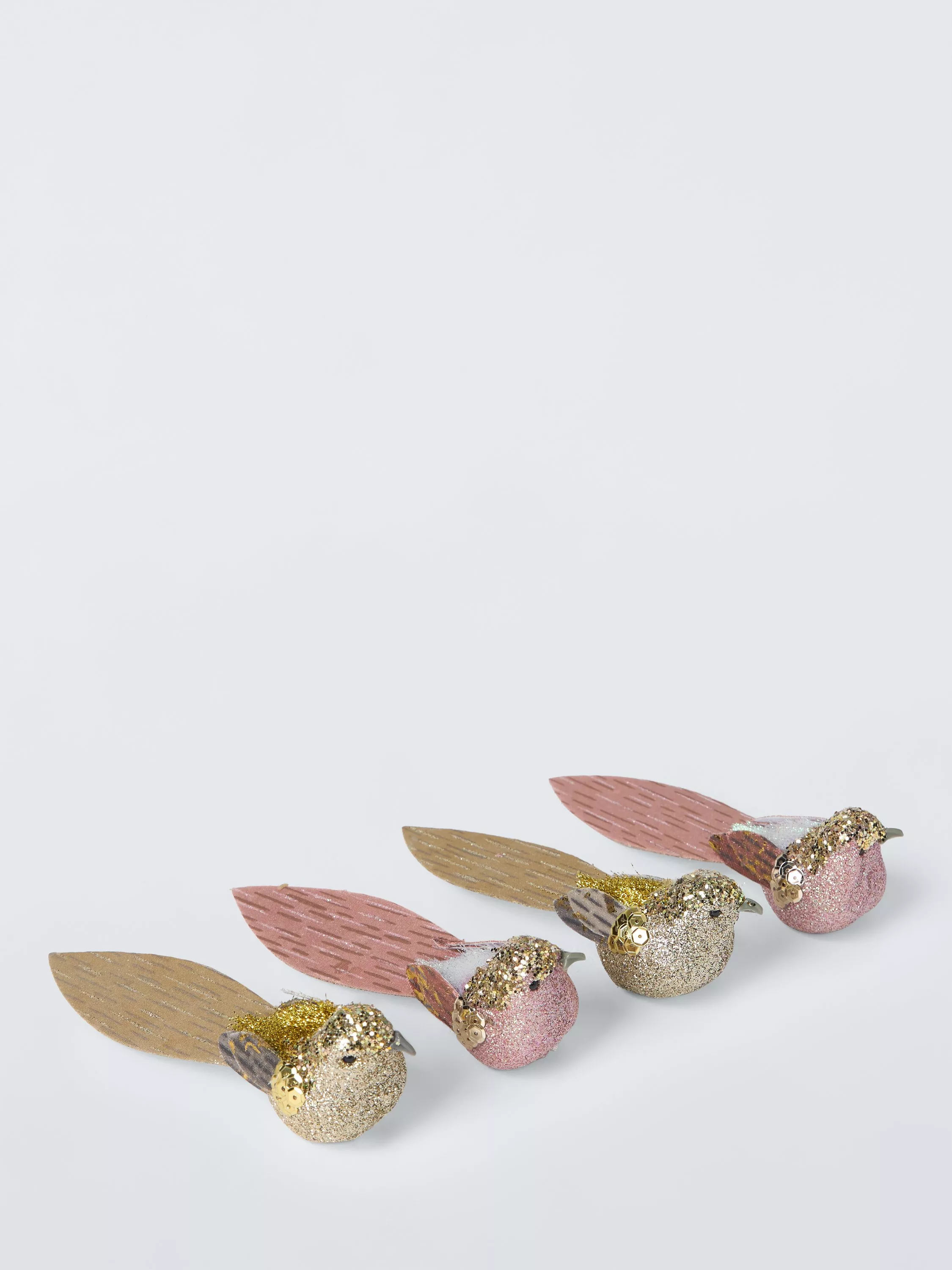 John Lewis Bird Clip On Tree Decorations, Set of 4, Pink/Champagne