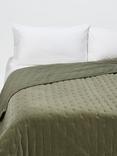 John Lewis Cotton Velvet Quilted Bedspread, Avocado