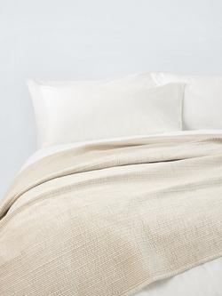 John Lewis Cotton Velvet Embroidered Stitch Bedspread, Champagne, Champagne