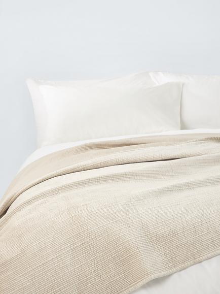 John Lewis Cotton Velvet Embroidered Stitch Quilt, Champagne, Champagne