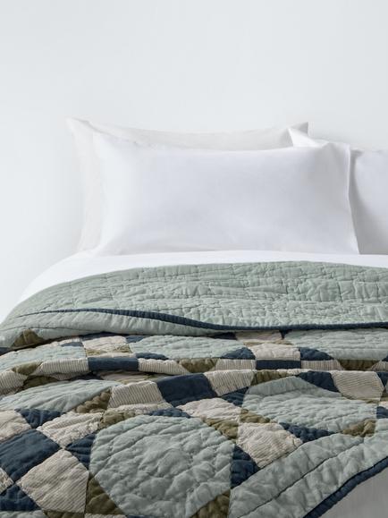 John Lewis Diamond Patchwork Quilt, Sage, Green Mid