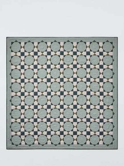 John Lewis Diamond Patchwork Quilt, Sage - view 2, Green Mid