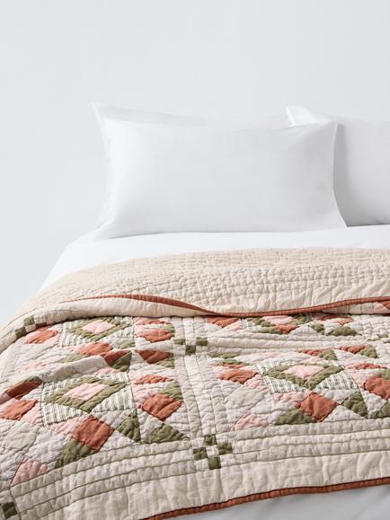 John Lewis Patchwork Cotton Linen Blend Quilt, Avocado, Avocado