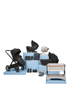 BabaBing! Raffi 2.0 Pushchair & Accessories with i-Size Hera Verto Spin Car Seat & ISOfix Car Seat Base Bundle, 16 Piece, Black